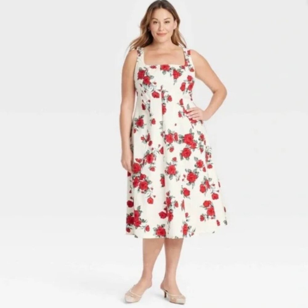AVA & VIV White Rose Floral Midi Sun Dress sz 20 NWT